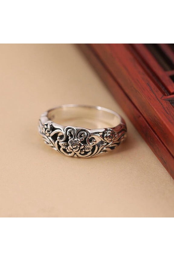 Women's Vintage Thai Silver Black Rose Ring