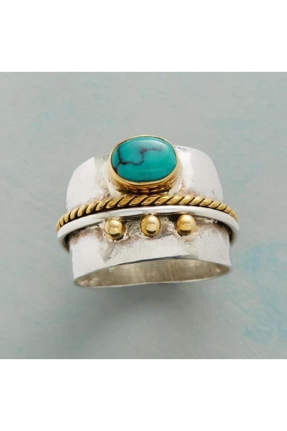 Women's Vintage Thai Silver Turquoise Two-Tone Ring