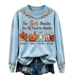 Women's Vintage The BER Months are My Favorite Months Print Sweatshirt Fall Halloween Thanksgiving Christmas Season Sweatshirt Light Blue M