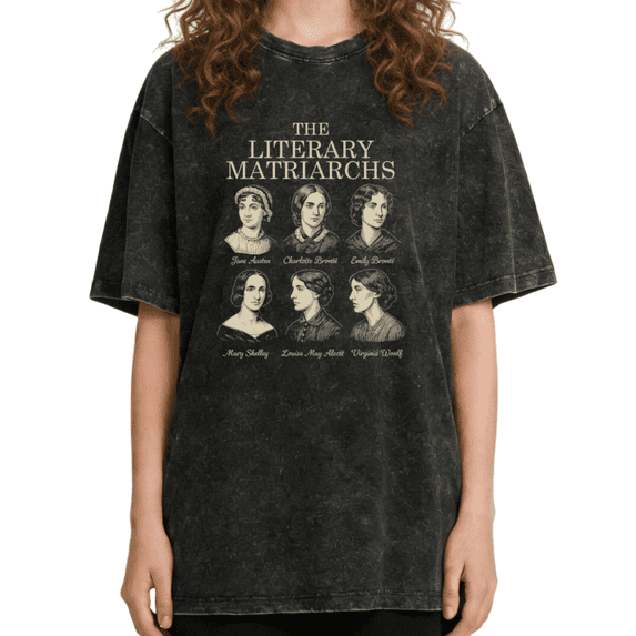 Women's Vintage "The Literary Matriarchs" Graphic Washed T Shirt Feminist Author Casual Black S-3XL Plus Size