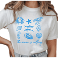 thumbnail image 1 of Women's Vintage "The Ocean Is Calling" Blue Marine Life Collage Graphic Breathable T Shirt Short Sleeve Round Neck Top White S-5XL, 1 of 5