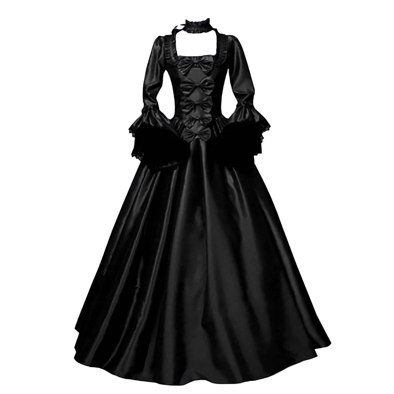 Women's Vintage Victorian Dress Halter Neck Ruffle Long Sleeve 18th Century  Medieval Civil War Maxi Gown Gothic Bow Knot Ball Gown Costume 