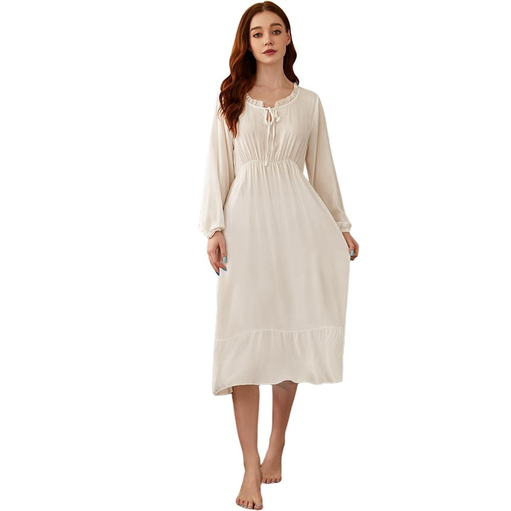 Women's Vintage Victorian Nightgown Long Sleeve Sheer Sleepwear Pajamas ...