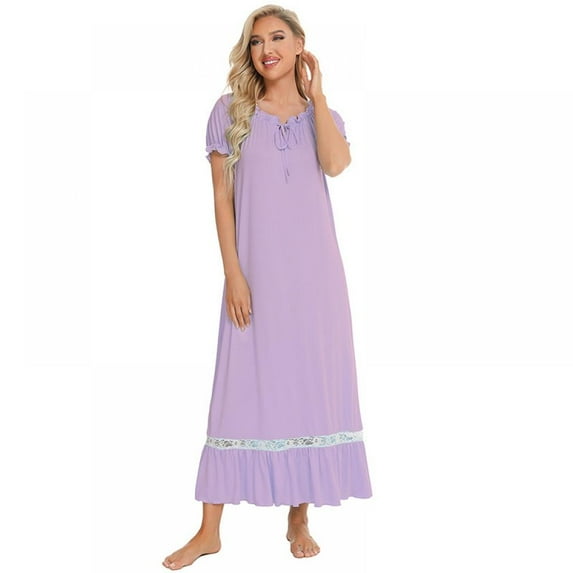 Women's Vintage Victorian Nightgown Short Sleeve Long Sleepwear Nightdress Full Length Loungewear Pajamas Dress Palace Style Sleepdress Princess Nightdress, S-2XL