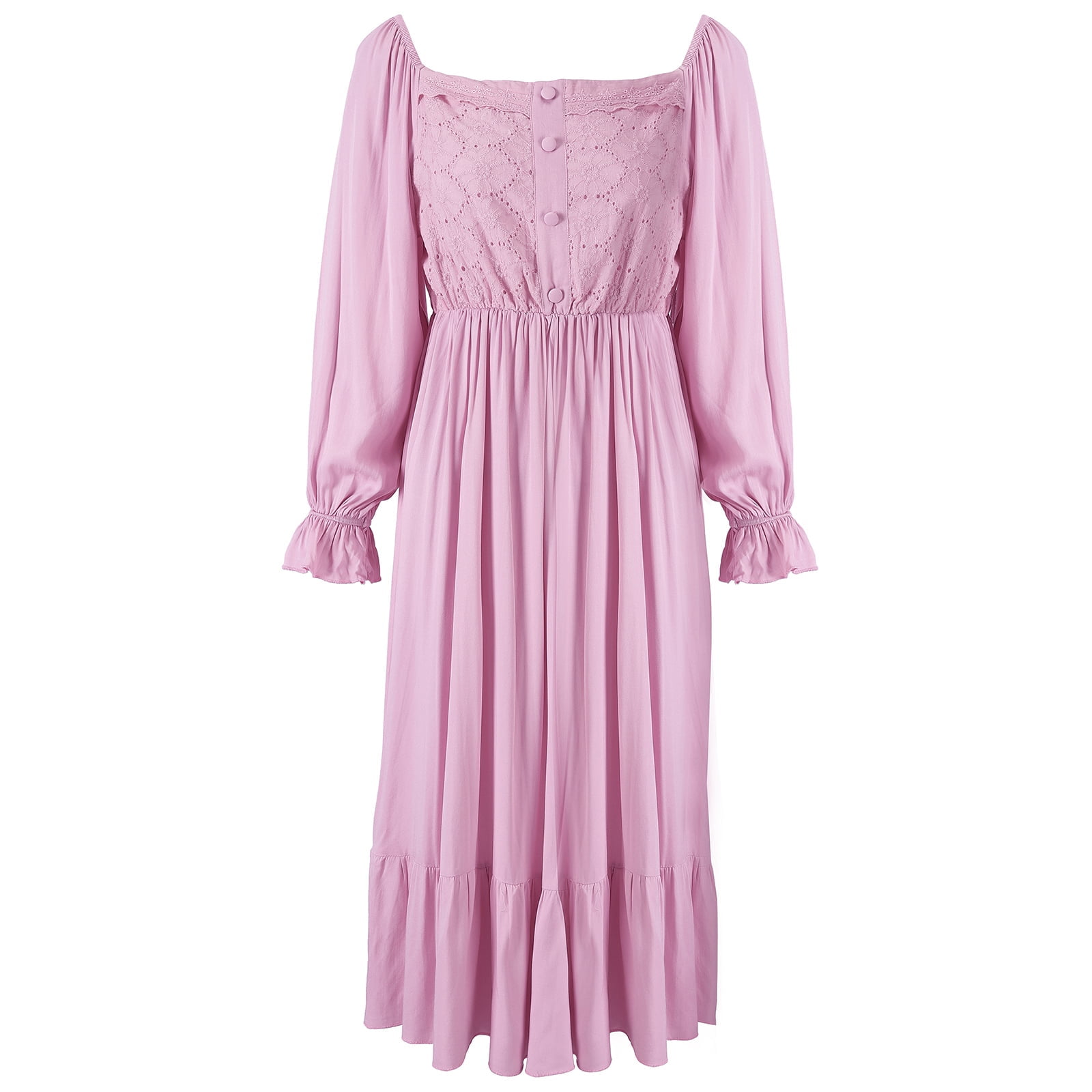 Women's Vintage Victorian Sleepwear Long Sleeve Square Neck Nightgown