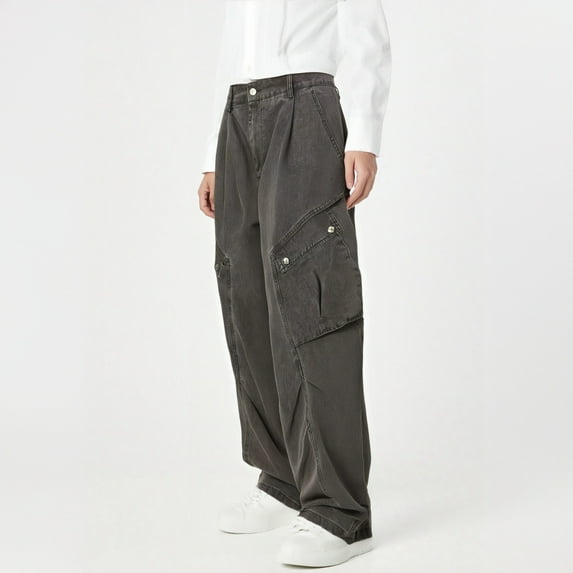Women’s Vintage Wash Wide Leg Denim Cargo Pants With Pockets Street Dance Hop Trousers plus Size Women Clothes Tall Woman Clothes on Pants Dress Leggings Women Womens Clothes Womens Pants with Pockets