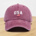 thumbnail image 1 of Women's Vintage Washed Baseball Cap, USA Flag Print Adjustable Trucker Hat, Retro Ponytail Sun Hat for Daily, Outdoor Activities, and Patriotic Style Wine, 1 of 5