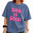 thumbnail image 1 of Women's Vintage Washed Bold Text Graphic Tee Summer Casual Crewneck Shirt, 1 of 5