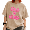 thumbnail image 1 of Women's Vintage Washed Bold Text Graphic Tee Summer Casual Crewneck Shirt, 1 of 5