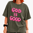 thumbnail image 1 of Women's Vintage Washed Bold Text Graphic Tee Summer Casual Crewneck Shirt, 1 of 5