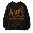 thumbnail image 1 of Women's Vintage Washed Halloween Sweatshirt, Salem Broom Co Witch Graphic Oversized Crewneck Long Sleeve Casual Pullover Top, 1 of 8