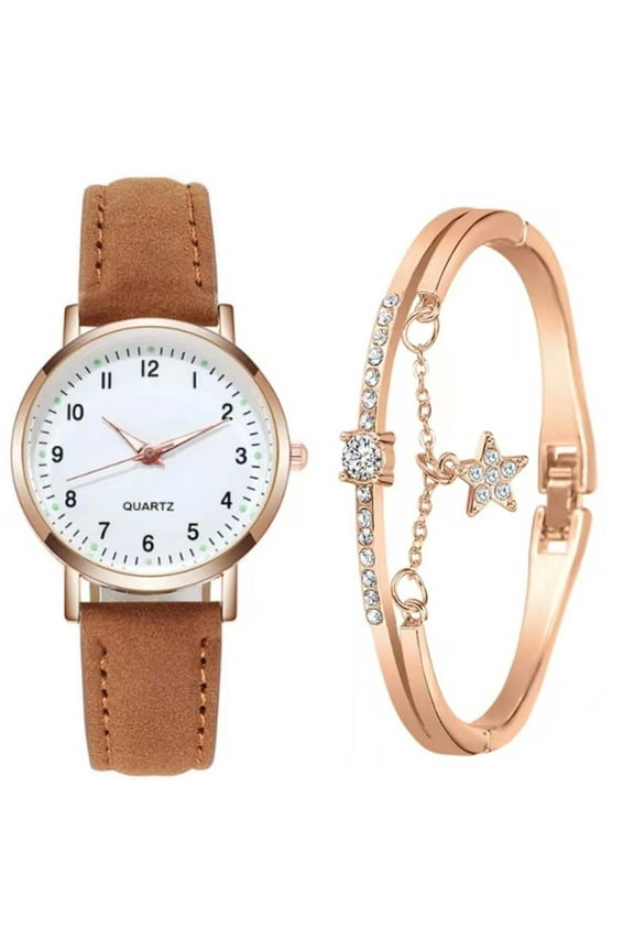 Women's Vintage Watch - Luminous Dial, Leather Strap, Gold Case, Elegant Dress Watch for Women, Perfect Gift for Her