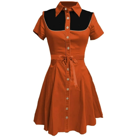 Women's Vintage Western Flower Print Shirt Dress - Button Down, Elastic Waist - Casual Retro Midi Dress