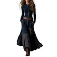 thumbnail image 1 of Women's Vintage Western Plaid Maxi Dress Plaid Suede Dress with Pockets, Buttons and Belt Fishtail Long Sleeve Boho Dresses Blue M, 1 of 4