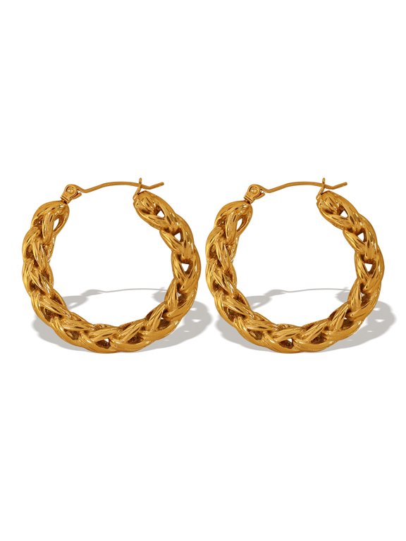 Women's Vintage Wheat Ear Twist Earrings Woven Openwork Design, Elegant Gold-Plated Jewelry