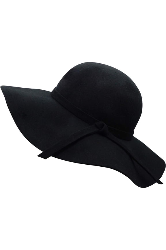 Women's Vintage Wide Brim Wool Band Floppy Felt Hat with Bowknot