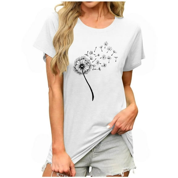 Women's Vintage Wildflower Graphic Tee - Sunflower Short Sleeve Boho Shirt | Loose Fit Crew Neck Casual Tops for Women & Teens