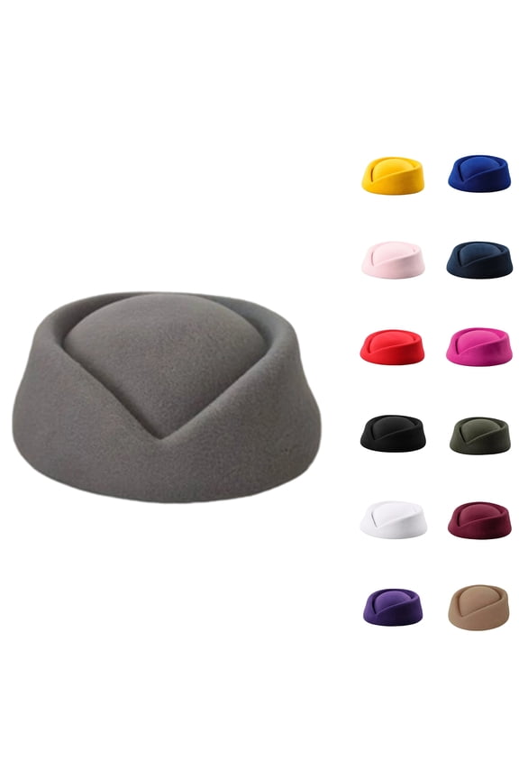 Women's Vintage Wool Felt Pillbox Hat - Elegant Stewardess Cap & Teardrop Cocktail Hat, Formal Uniform Beret for Party, Work & Church Army Green