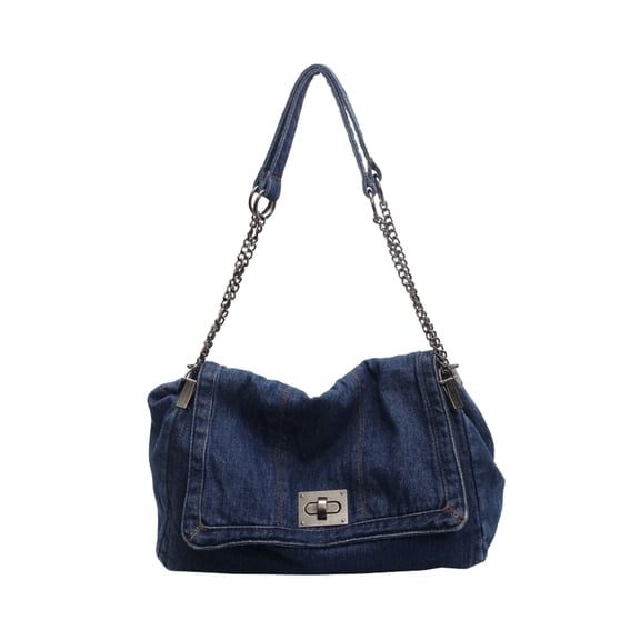 Women's Vintage Y2K Denim Hobo Bag with Metal Chain Strap & Shoulder Pad, 2025 Crossbody Tote Purse