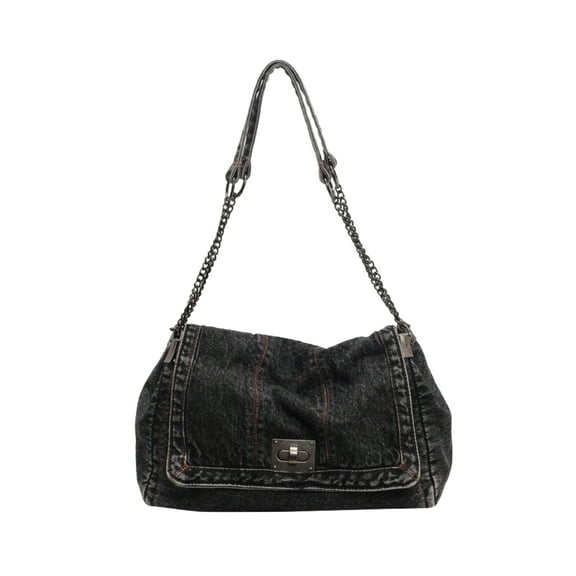 Women's Vintage Y2K Denim Hobo Bag with Metal Chain Strap & Shoulder Pad, 2025 Crossbody Tote Purse