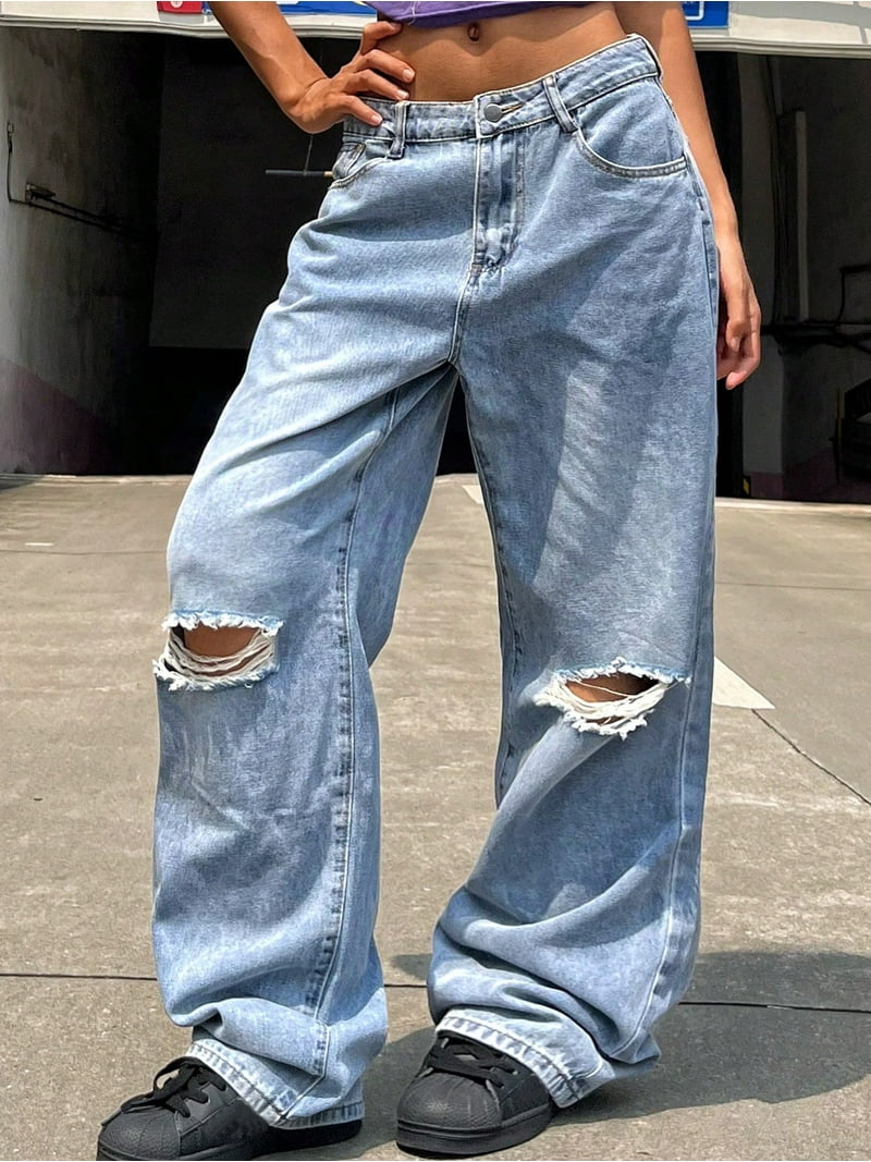 Women's Vintage Y2K Wide Leg Jeans 90s Baggy Boyfriend Style Denim