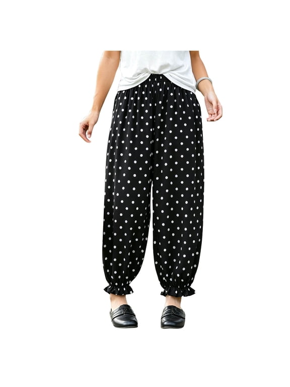 Women's Viscose Polka Dot Balloon Pants, Elastic Waist, Side Pockets