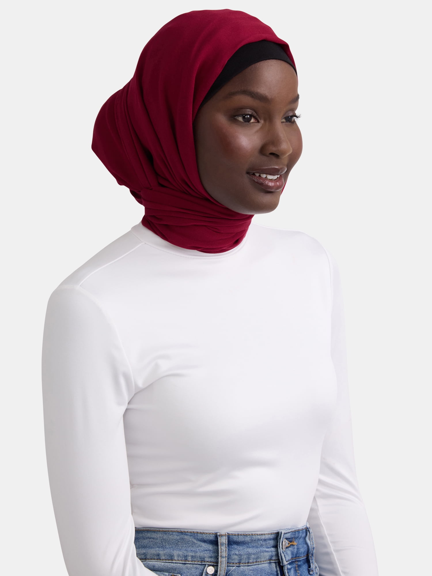 Women's Viscose Woven Flat Hijab, One Size, Garnet