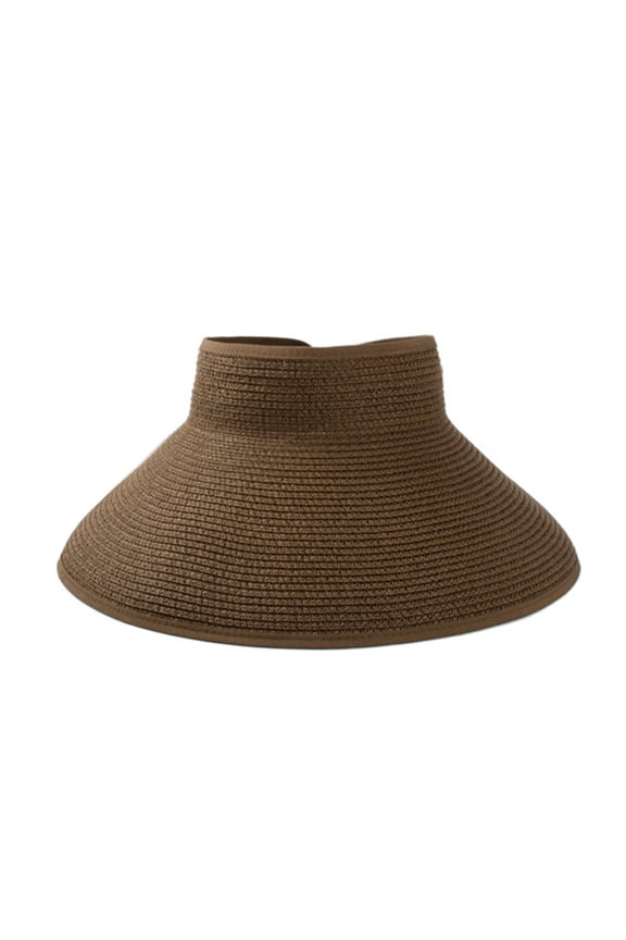 Women's Visor Hats Rollable Wide Brim Straw Beach Hat Sun Protection Ponytail Hats for Women Foldable Floppy (One Size, Coffee)