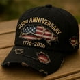 thumbnail image 1 of Women's Visors 250Th Us Anniversary Distressed Denim Hat – 1776–2026 Embroidered Patriotic Baseball Cap Adjustable Metal Buckle Women's Accessories, 1 of 6