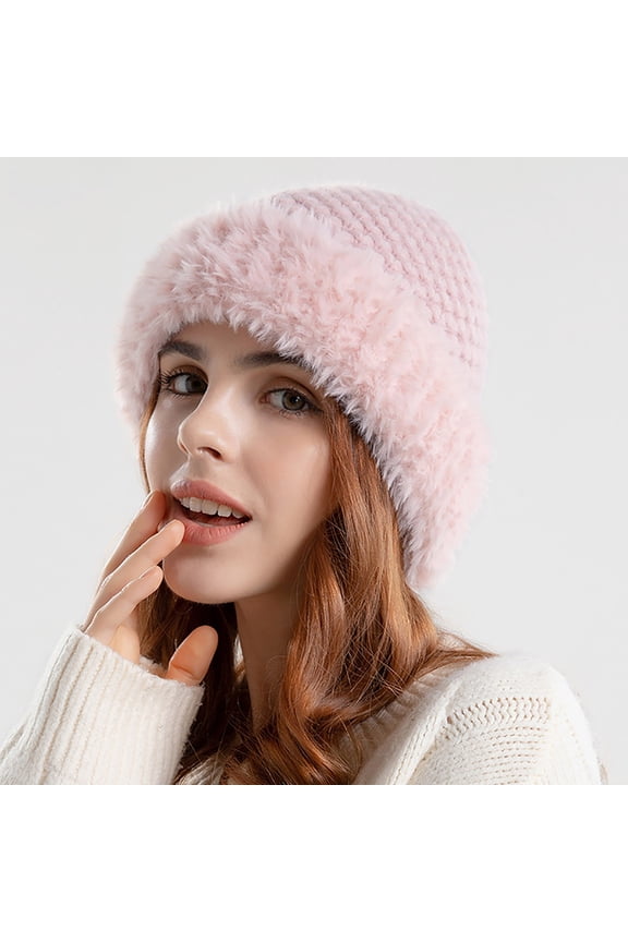 Women's Visors Knitted Plush Bowl Hat Outdoor Warm Earmuffs Women Thickened Cold Proof Fisherman Hat Women's Accessories Visors