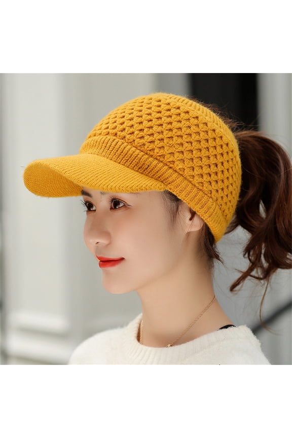Women's Visors Womens Winter Beanie Hat Warm Knitted Wool Hats Cap With Visor Stretchy Keep Warm Solid Color Autumn Winter Women Sports Cap