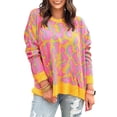 thumbnail image 1 of Women's Vitality Orange Abstract Print Baggy Sweater with Ribbed Trim, 1 of 12
