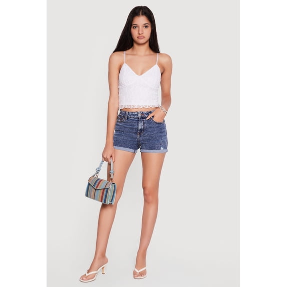 Women's WAX Acid Wash Denim Distressed Fixed Cuff Shorts