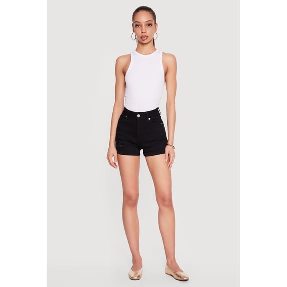 Women's WAX Distressed Fixed Cuff Denim Shorts