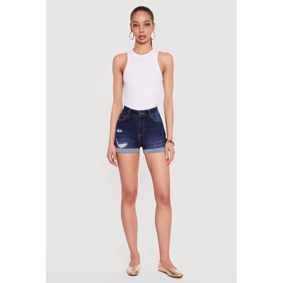 Women's WAX Distressed Fixed Cuff Denim Shorts