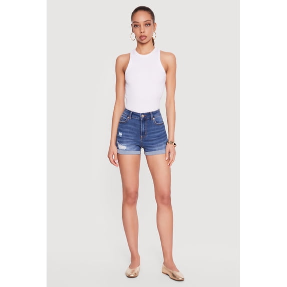 Women's WAX Distressed Fixed Cuff Denim Shorts