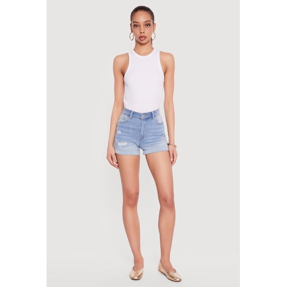 Women's WAX Distressed Fixed Cuff Denim Shorts
