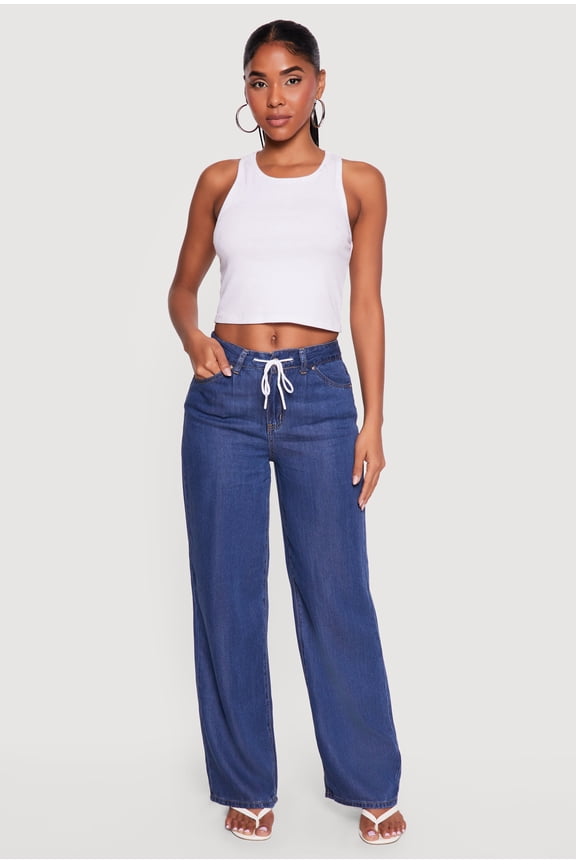 Women's WAX Drawstring Mid Rise Wide Leg Jeans