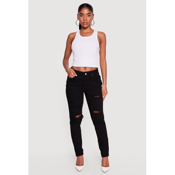 Women's WAX Mid Rise Distressed Skinny Jeans