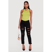 Women's WAX Slashed Fixed Cuff Straight Leg Jeans