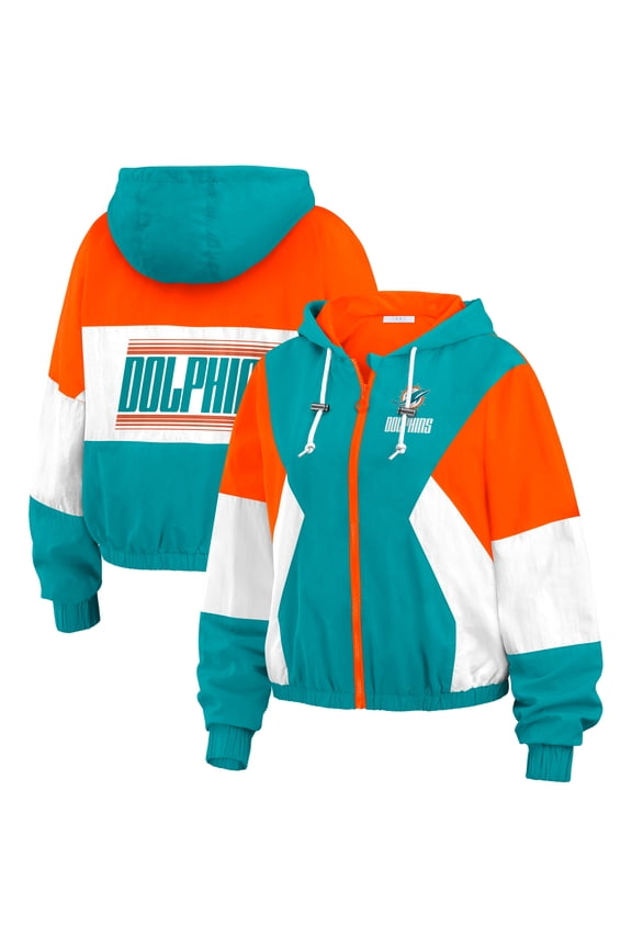 Women's WEAR by Erin Andrews Aqua Miami Dolphins Color Block Full-Zip Windbreaker Jacket