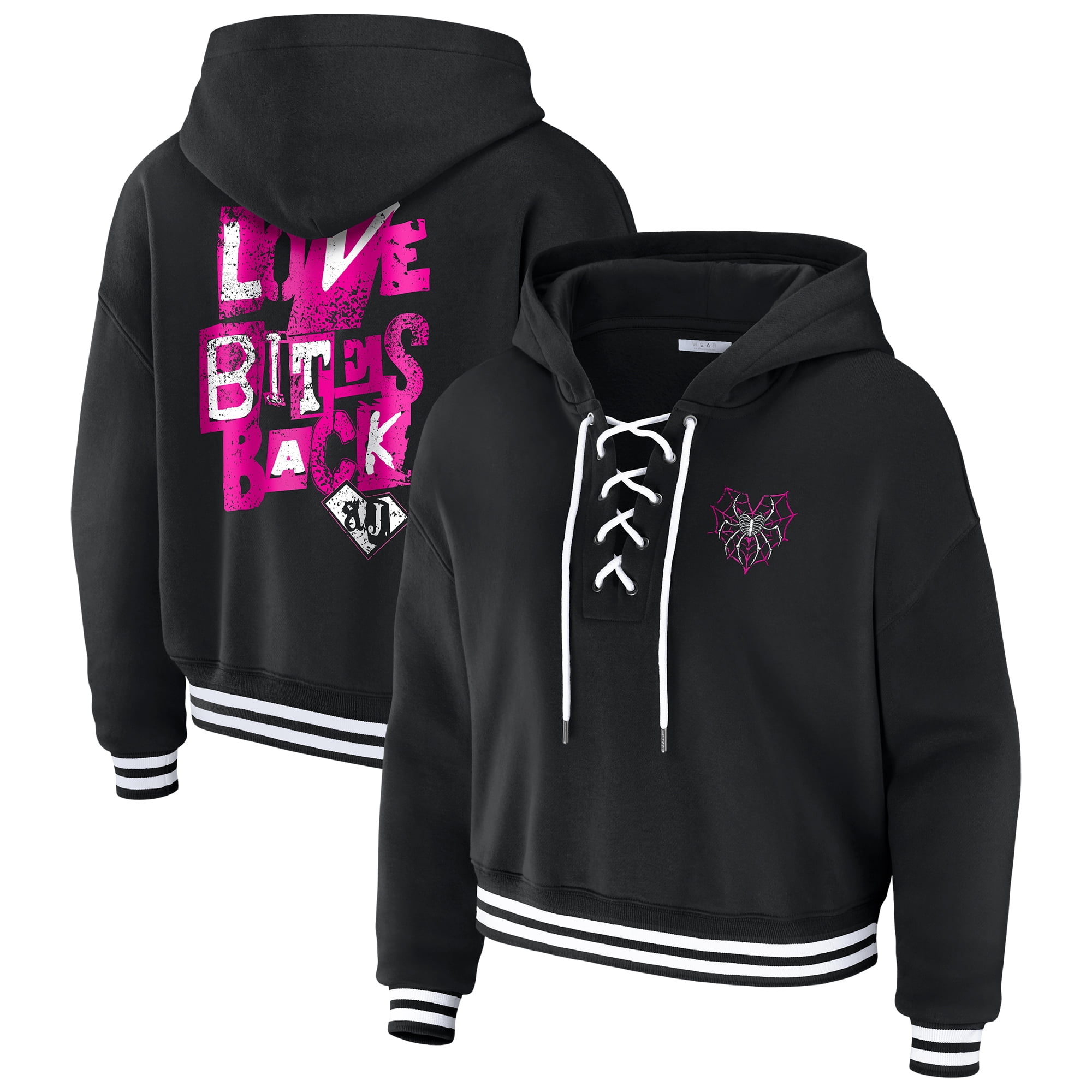 Women's WEAR by Erin Andrews Black AJ Lee Cropped Lace-Up Hoodie