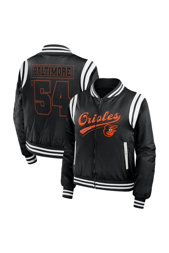 Women's WEAR by Erin Andrews Black Baltimore Orioles Football Bomber Jacket