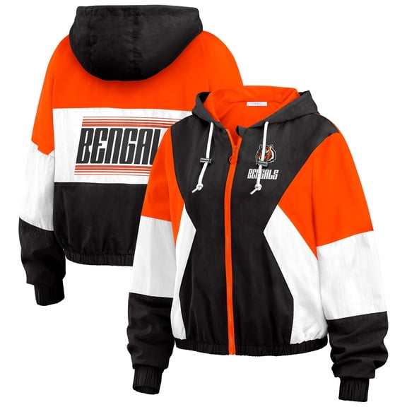 Women's WEAR by Erin Andrews Black Cincinnati Bengals Plus Size Color Block Full-Zip Windbreaker Jacket