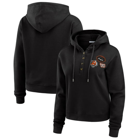 Women's WEAR by Erin Andrews Black Cincinnati Bengals Waffle Hoodie Pullover Top