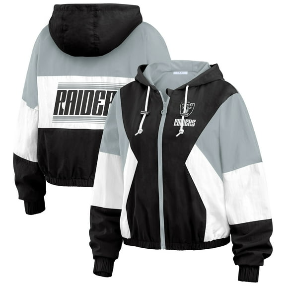 Women's WEAR by Erin Andrews Black/Gray Las Vegas Raiders Plus Size Color Block Full-Zip Windbreaker Jacket