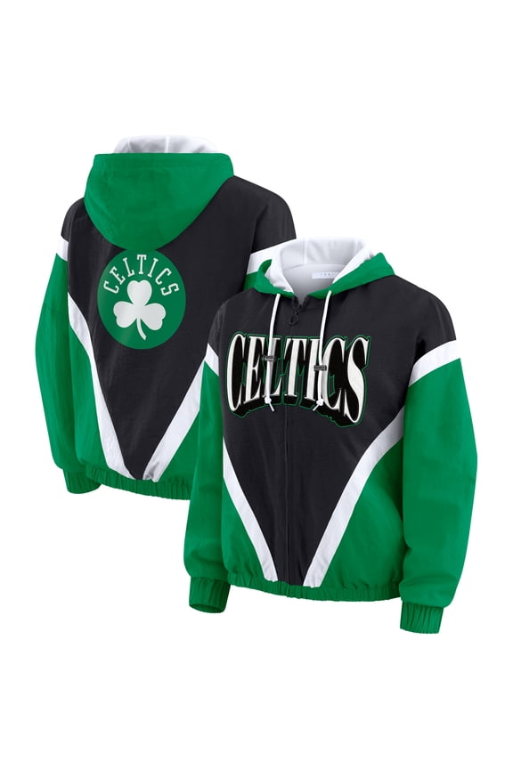 Women's WEAR by Erin Andrews Black/Kelly Green Boston Celtics Colorblock Full-Zip Hoodie Windbreaker Jacket