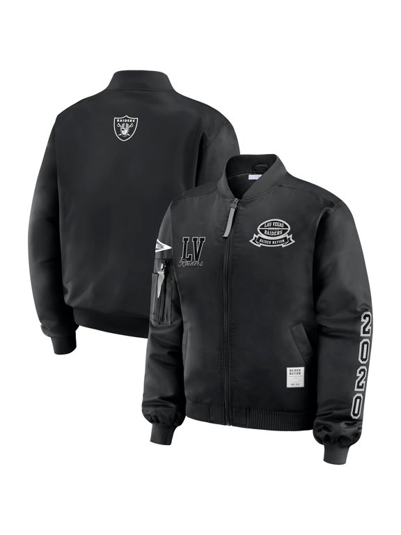 Women's WEAR by Erin Andrews Black Las Vegas Raiders Patch Full-Zip Bomber Jacket