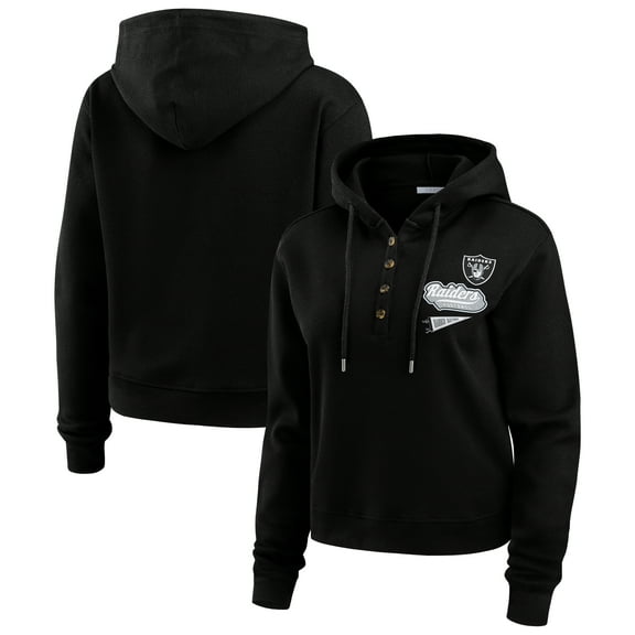 Women's WEAR by Erin Andrews Black Las Vegas Raiders Plus Size Waffle Hoodie Pullover Top
