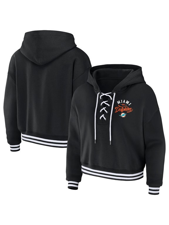 Women's WEAR by Erin Andrews Black Miami Dolphins Lace-Up Pullover Hoodie